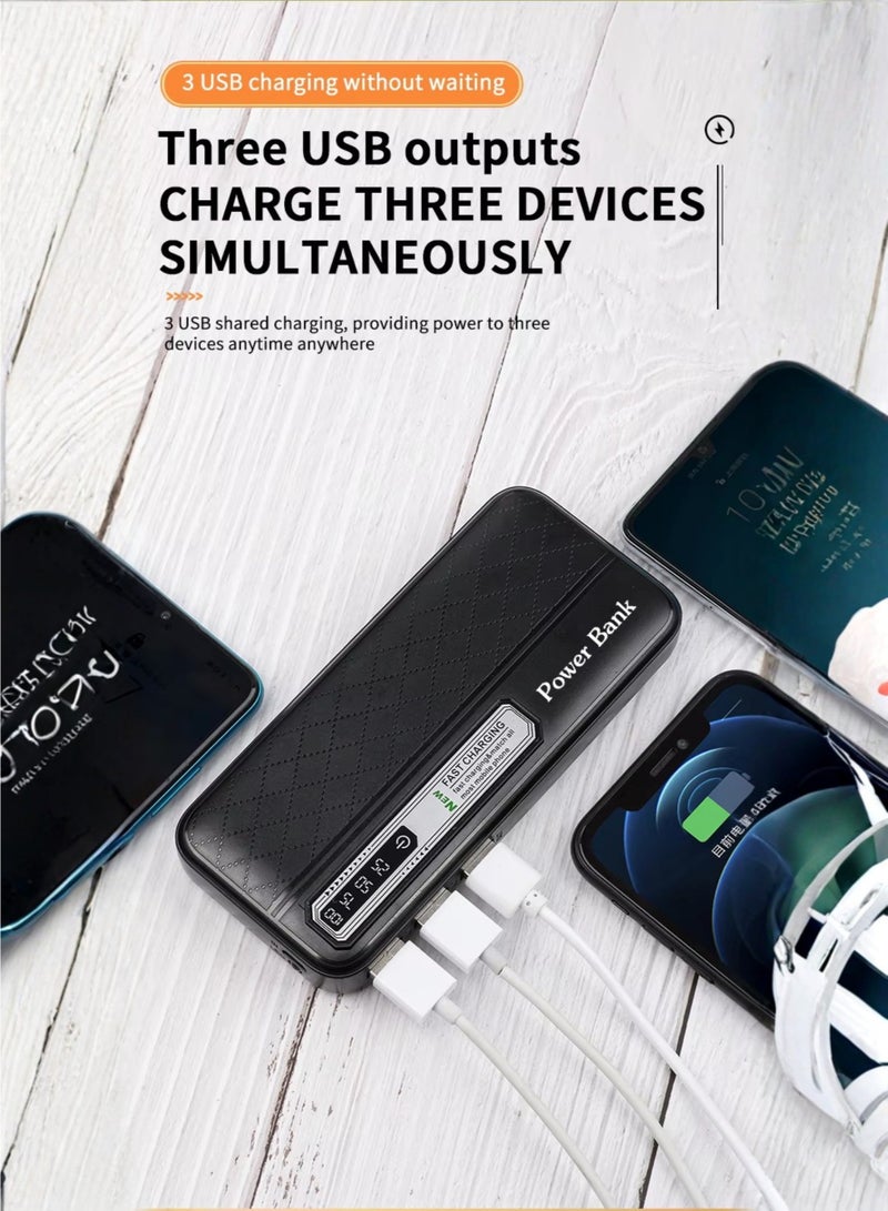 بنك طاقة A16 بسعة 40000 مللي أمبير - 3 منافذ USB، مصباح LED، شحن متعدد الأجهزة، متوافق مع USB/Type-C/iOS، أبيض - Image 2